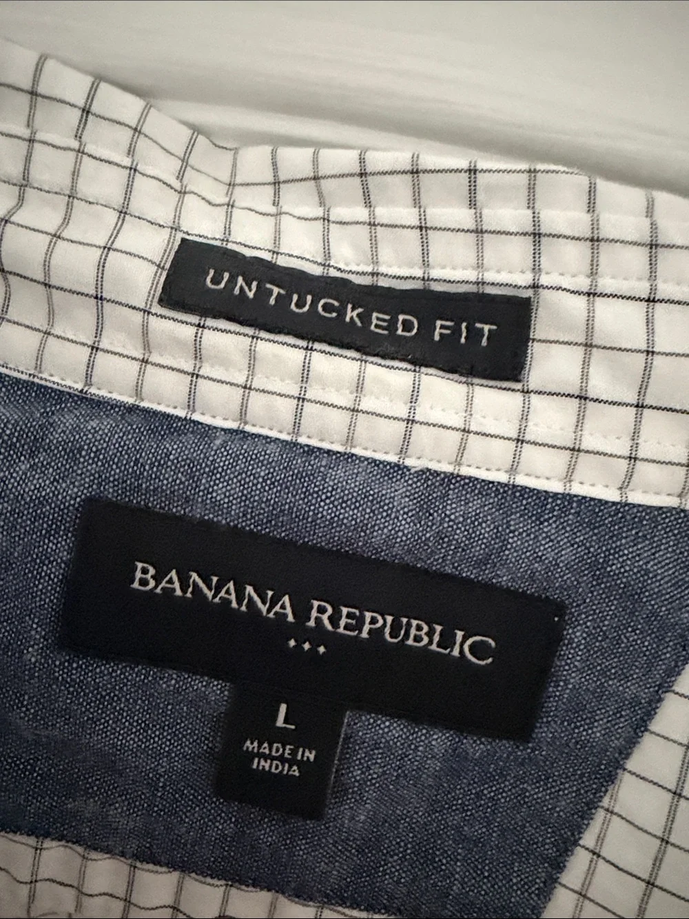 Banana Republic Men’s White Button-Down Shirt with Black Grid